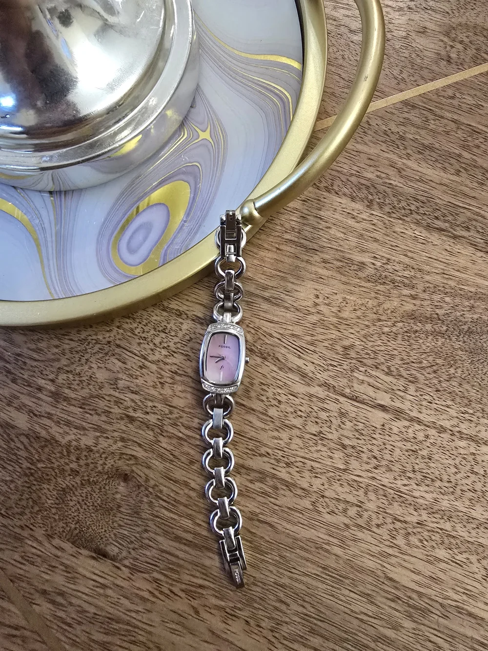 Fossil Pink Mother-of-Pearl Crystal Accent Bracelet Watch